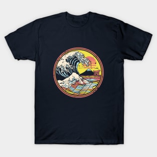 Great Retro Circle Wave Kanagawa T-Shirt